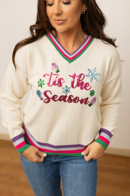 Hazel Blues® |  Tis the Season Sequin Cream Sweater