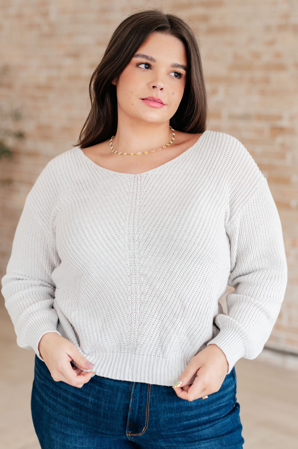 Hazel Blues® |  Told You So Ribbed Knit V Neck Sweater