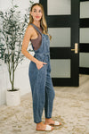 Hazel Blues® |  Too Cute to Compute Waist Tie Overalls in Dark Blue