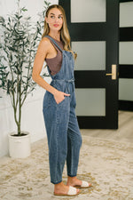 Hazel Blues® |  Too Cute to Compute Waist Tie Overalls in Dark Blue