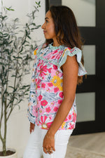 Hazel Blues® |  Too Fab to Care Ruffled High Neck Floral Blouse