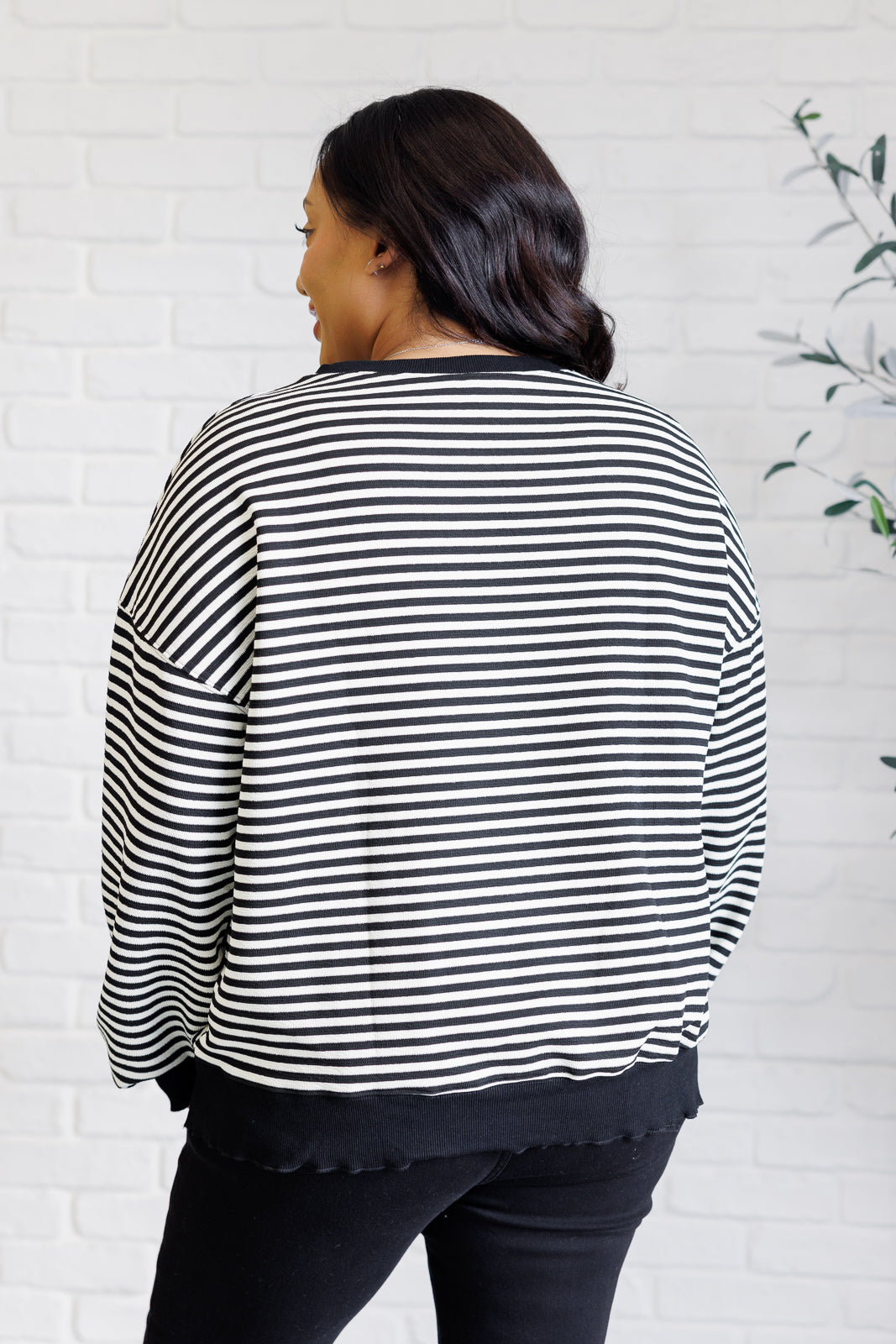 Hazel Blues® |  Too Good to Be True Striped Drop Shoulder Top in Black