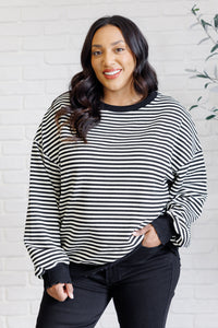 Hazel Blues® |  Too Good to Be True Striped Drop Shoulder Top in Black