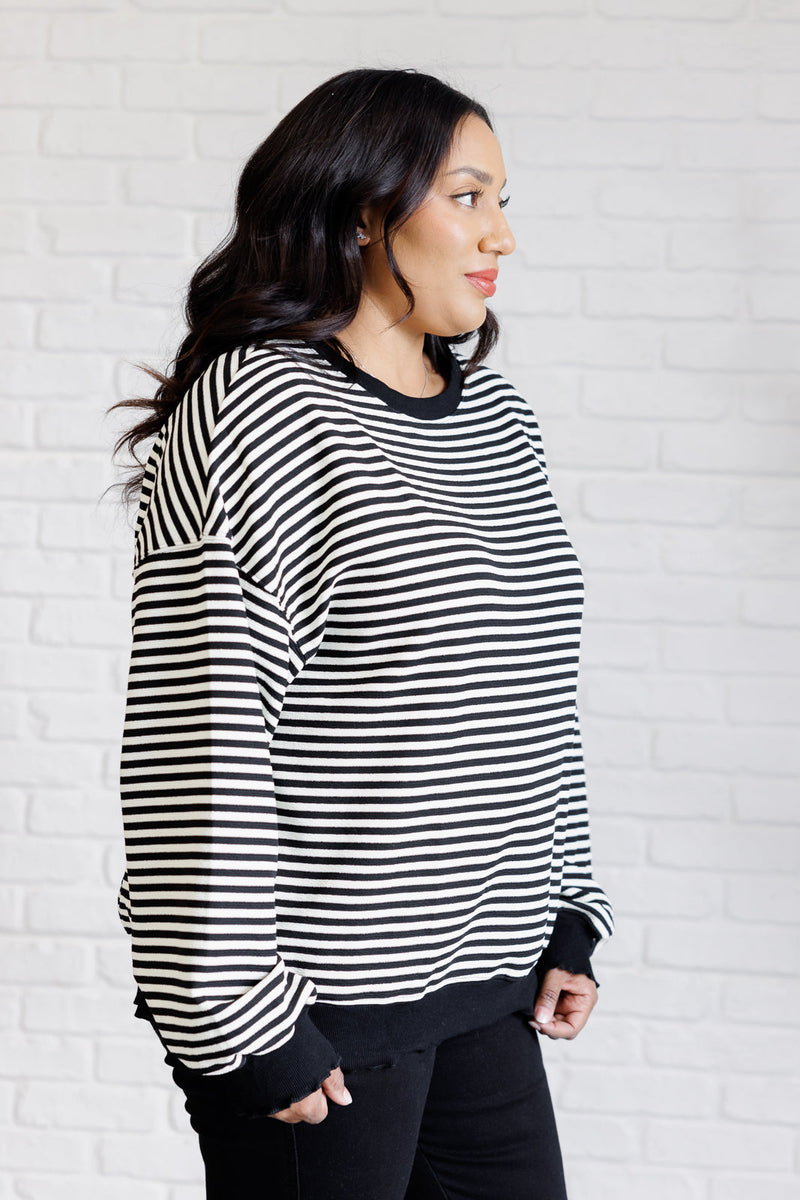 Hazel Blues® |  Too Good to Be True Striped Drop Shoulder Top in Black