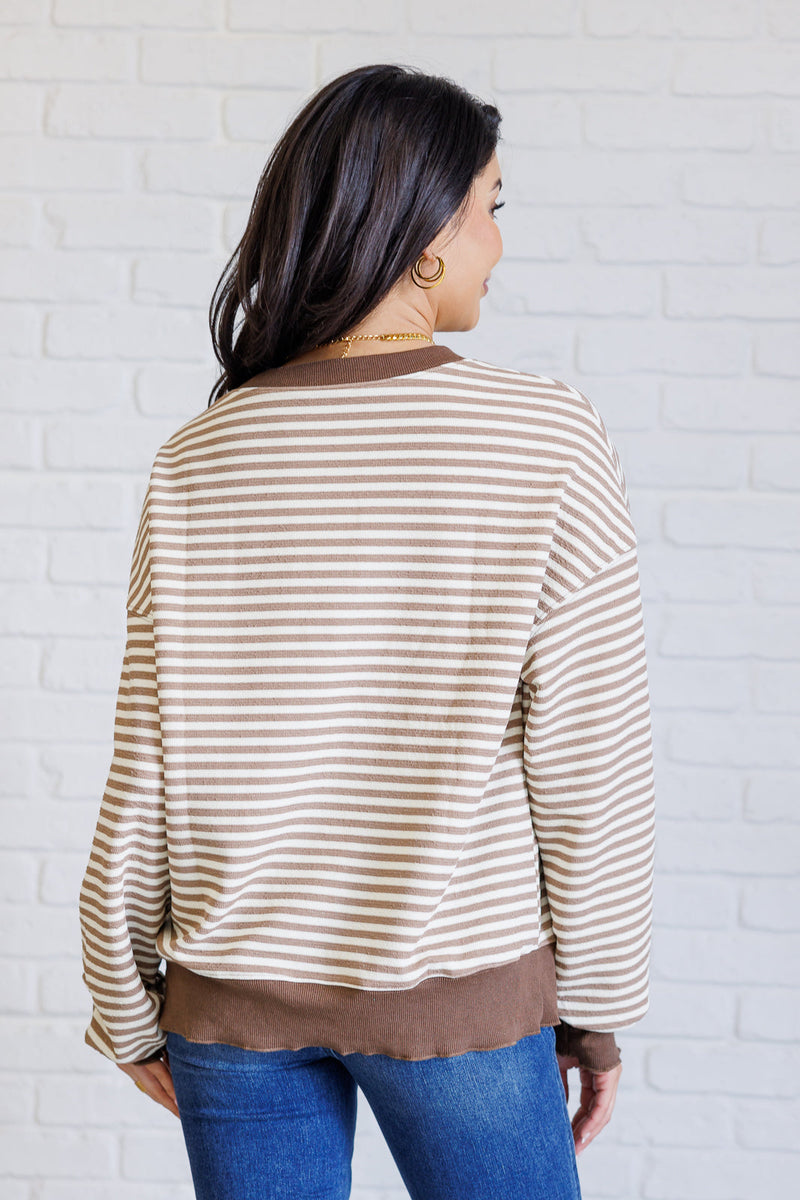 Hazel Blues® |  Too Good to be True Striped Drop Shoulder Top in Brown