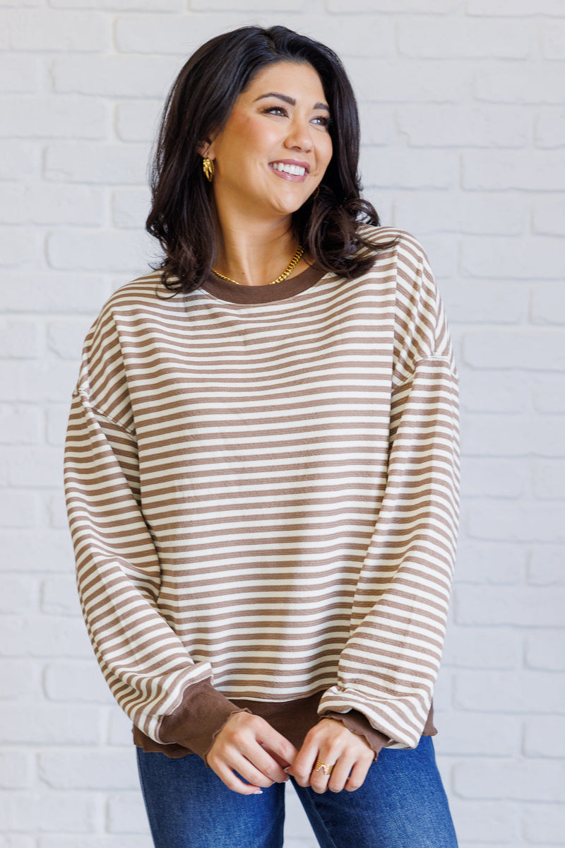 Hazel Blues® |  Too Good to be True Striped Drop Shoulder Top in Brown