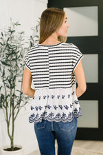 Hazel Blues® |  Too Sweet to Share Scalloped Hem Blouse in Ivory and Navy