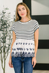 Hazel Blues® |  Too Sweet to Share Scalloped Hem Blouse in Ivory and Navy