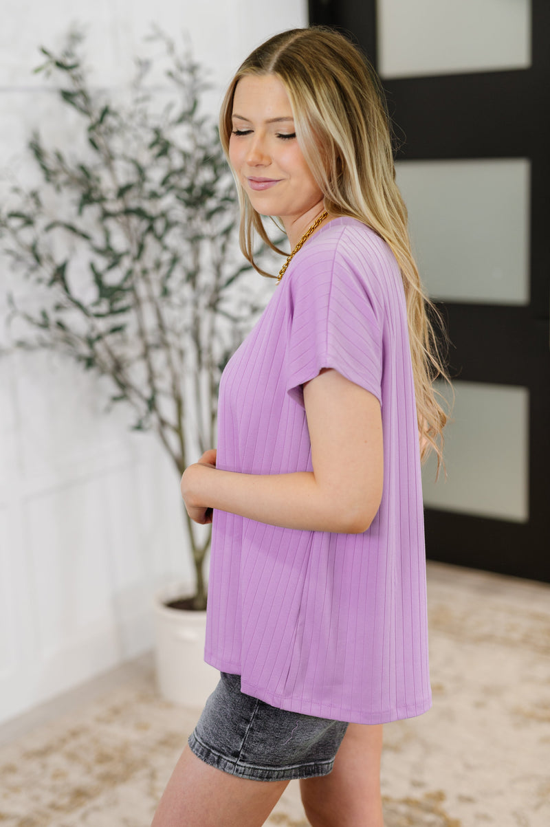 Hazel Blues® |  Top Shelf Basic V-Neck Ribbed Tee in Lavender