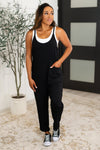 Hazel Blues® |  Totally Me Spaghetti Strap Jumpsuit in Black