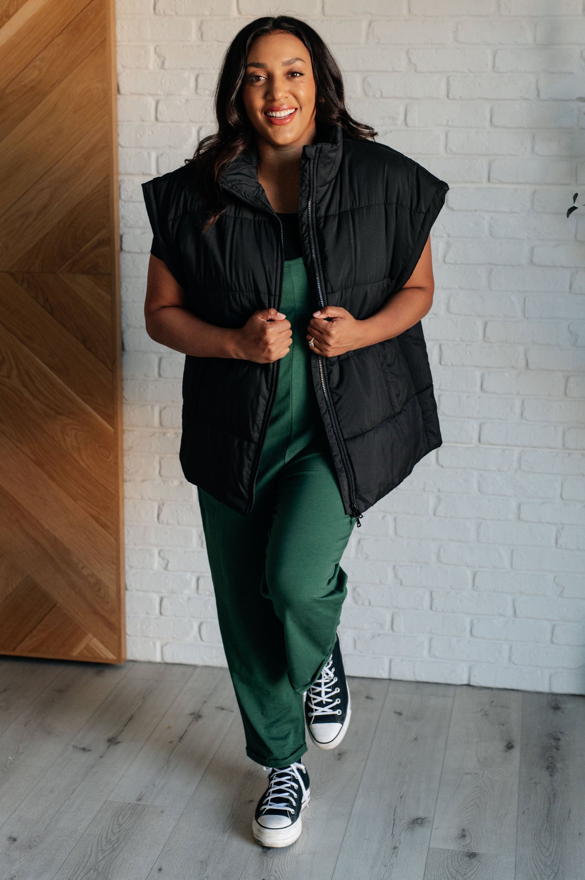 Hazel Blues® |  Totally Me Spaghetti Strap Jumpsuit in Dark Green