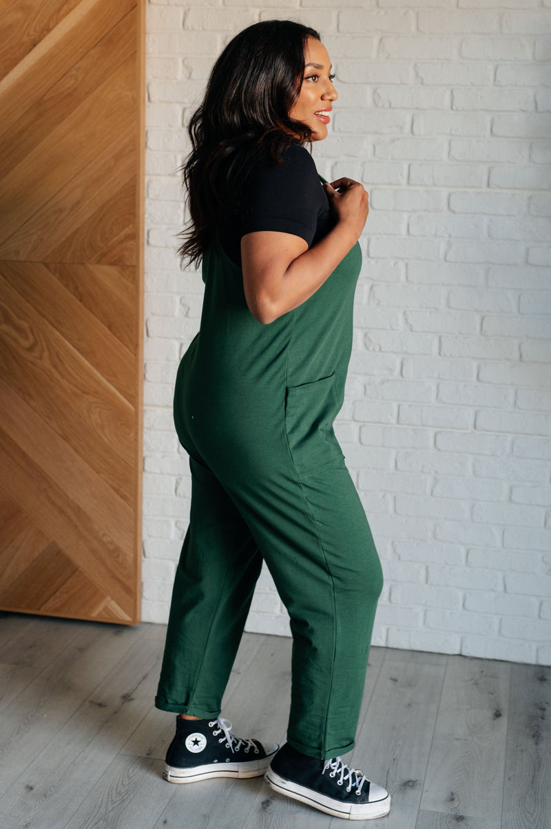 Hazel Blues® |  Totally Me Spaghetti Strap Jumpsuit in Dark Green