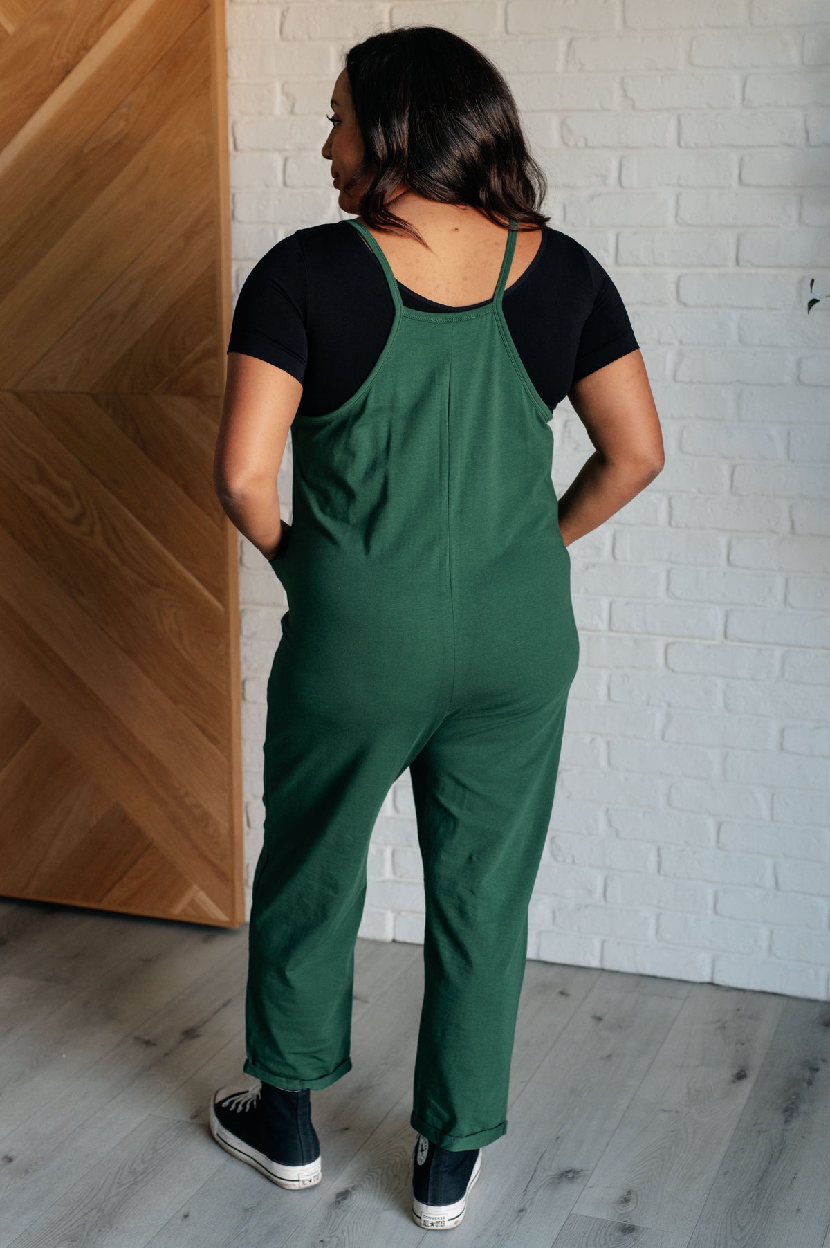 Hazel Blues® |  Totally Me Spaghetti Strap Jumpsuit in Dark Green