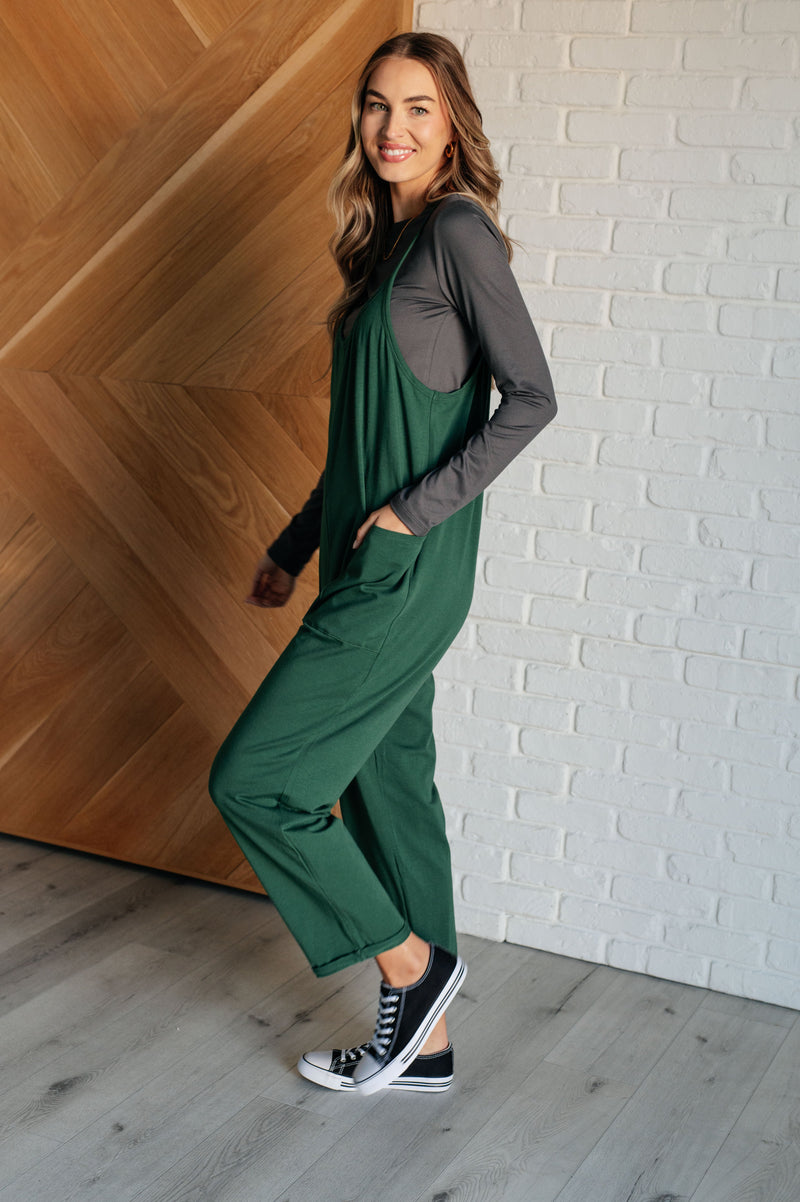 Hazel Blues® |  Totally Me Spaghetti Strap Jumpsuit in Dark Green