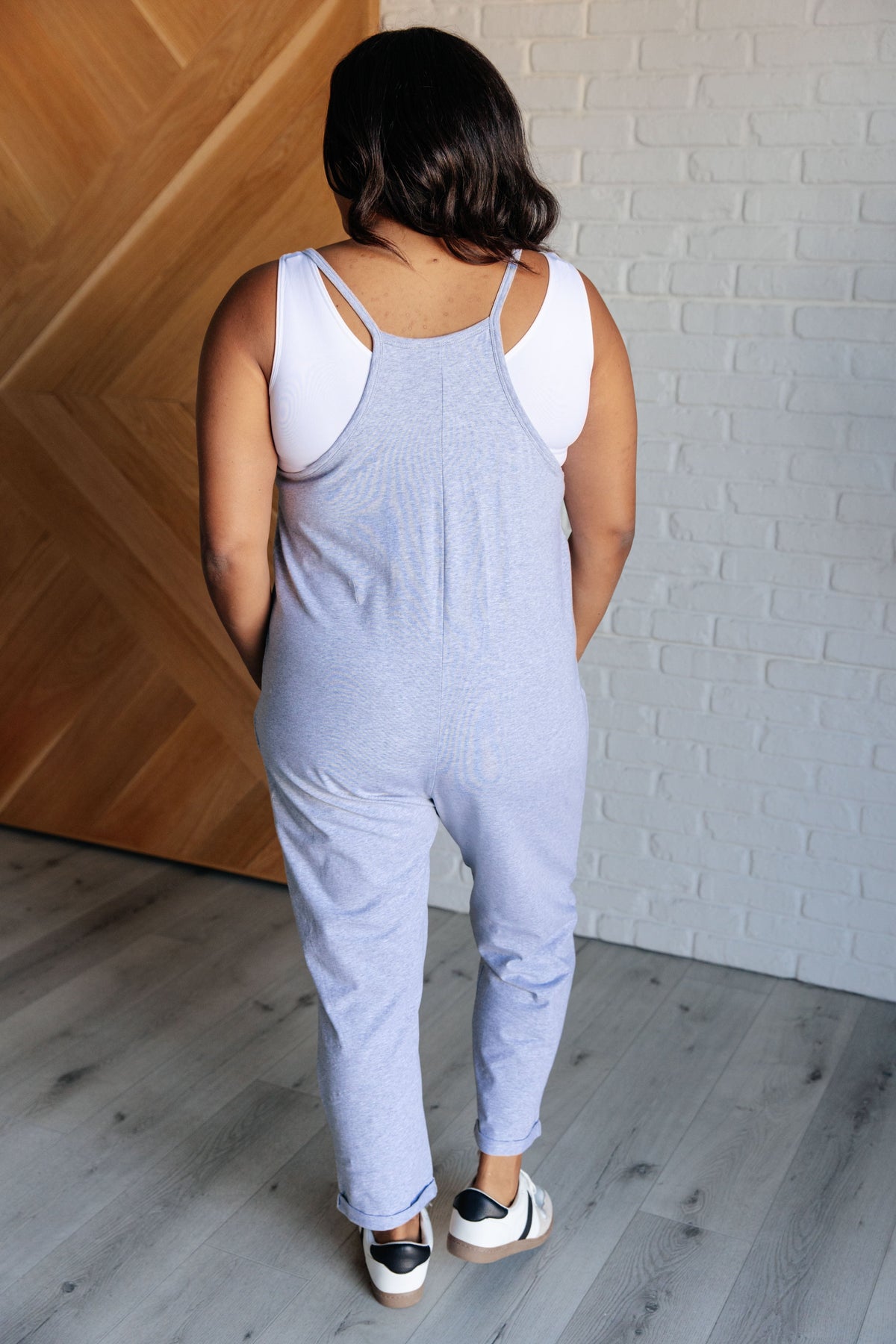 Hazel Blues® |  Totally Me Spaghetti Strap Jumpsuit in Heather Grey