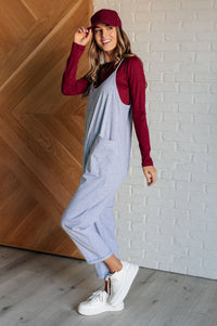 Hazel Blues® |  Totally Me Spaghetti Strap Jumpsuit in Heather Grey