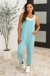 Hazel Blues® |  Totally Me Spaghetti Strap Jumpsuit in Heather Light Teal