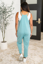 Hazel Blues® |  Totally Me Spaghetti Strap Jumpsuit in Heather Light Teal