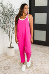 Hazel Blues® |  Totally Me Spaghetti Strap Jumpsuit in Hot Pink