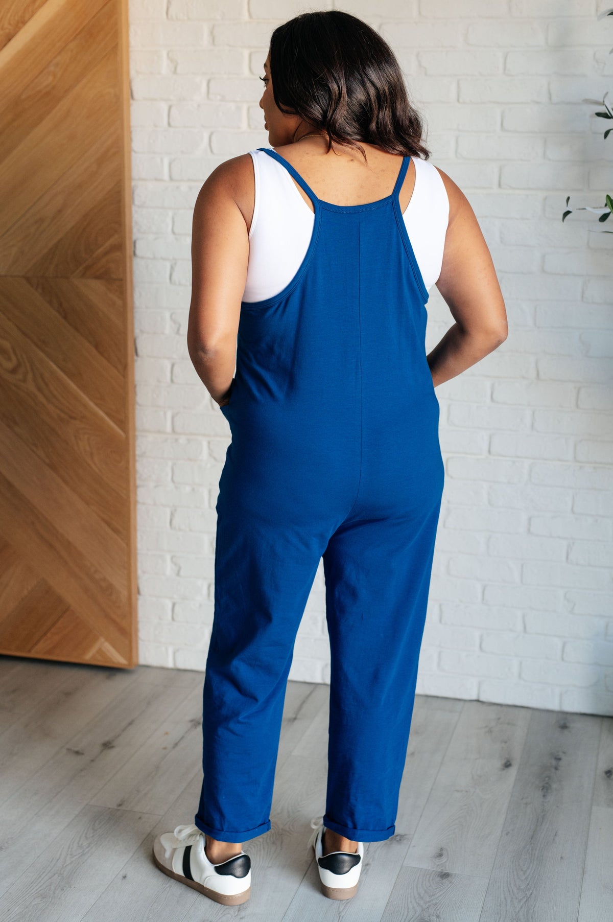 Hazel Blues® |  Totally Me Spaghetti Strap Jumpsuit in Light Navy