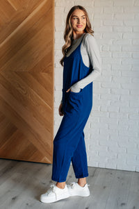 Hazel Blues® |  Totally Me Spaghetti Strap Jumpsuit in Light Navy