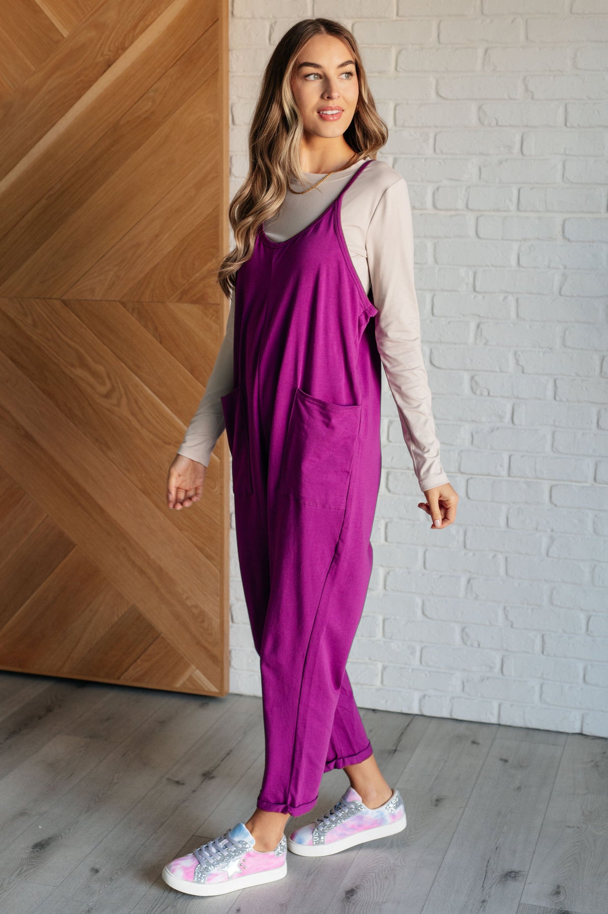 Hazel Blues® |  Totally Me Spaghetti Strap Jumpsuit in Light Plum