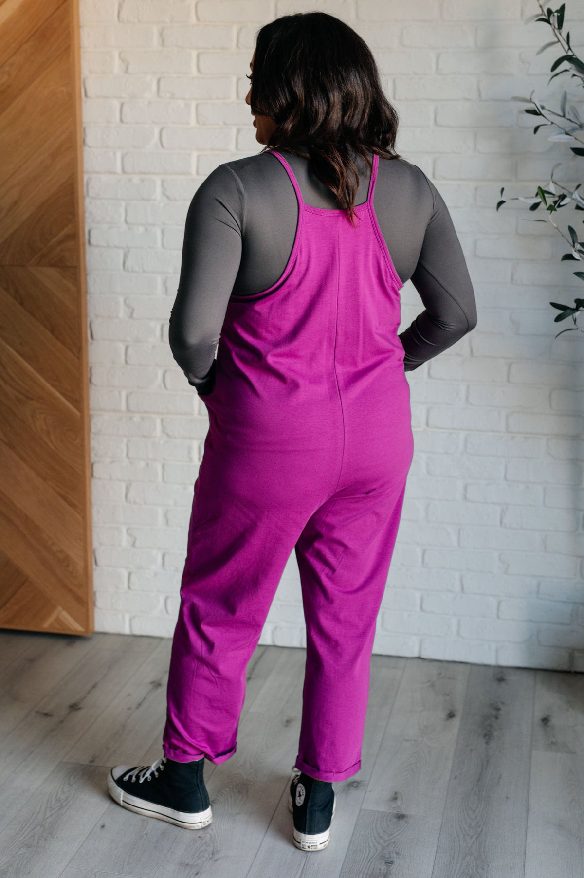 Hazel Blues® |  Totally Me Spaghetti Strap Jumpsuit in Light Plum