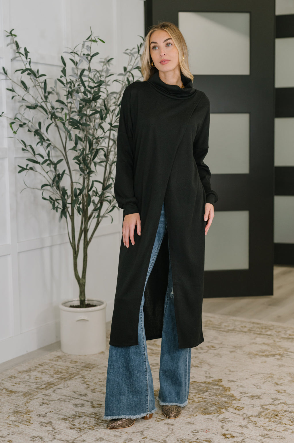 Hazel Blues® |  Travel City Scape Turtle Neck Tunic in Black