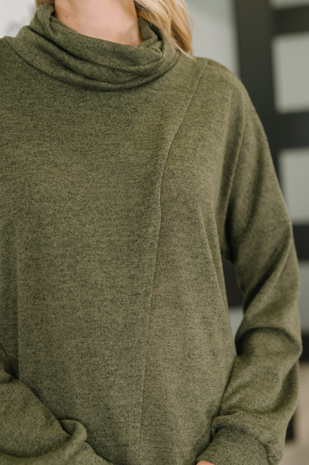 Hazel Blues® |  Travel City Scape Turtle Neck Tunic in Olive