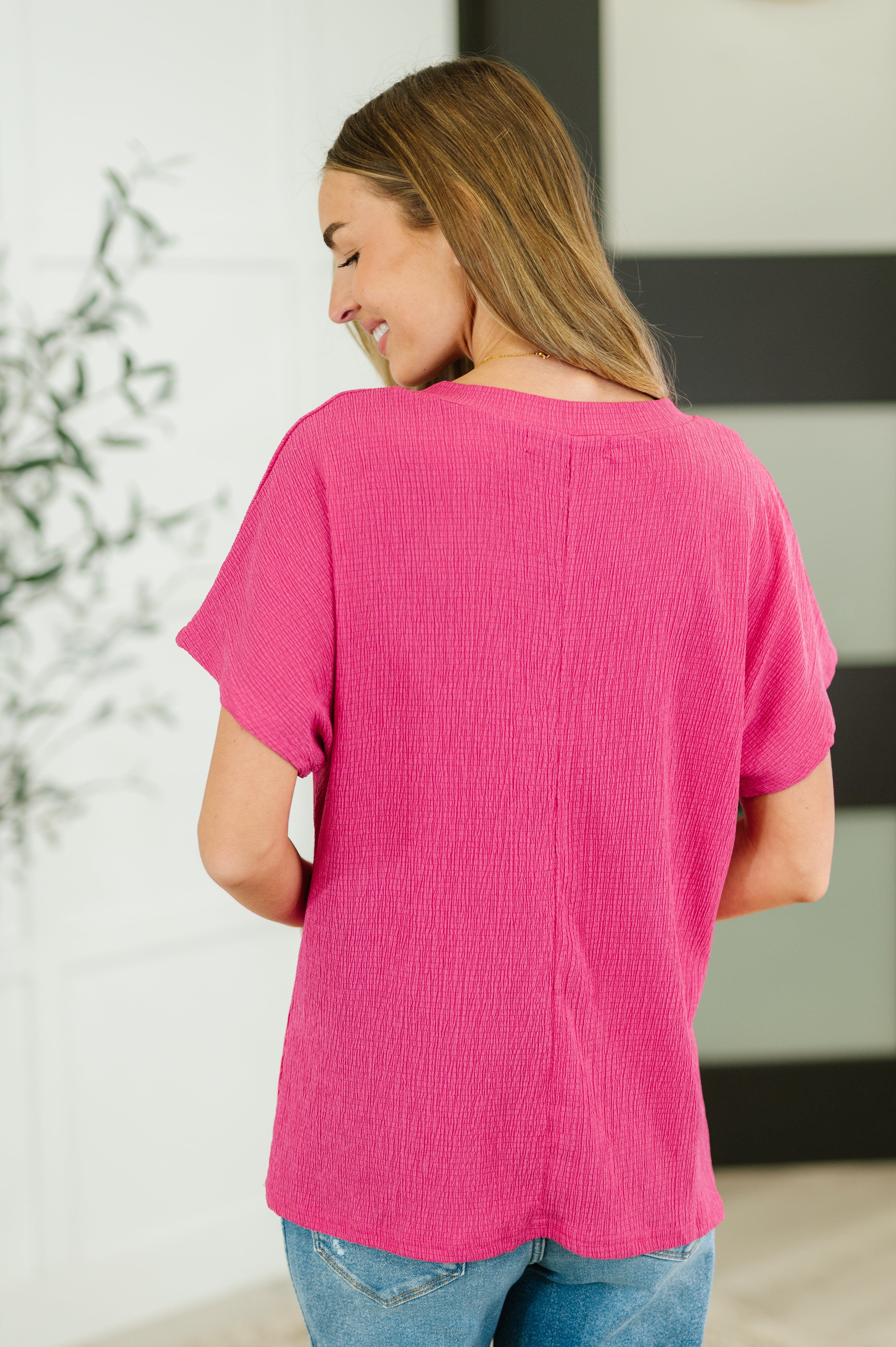 Hazel Blues® | Trial and Error Textured V-Neck Blouse in Magenta