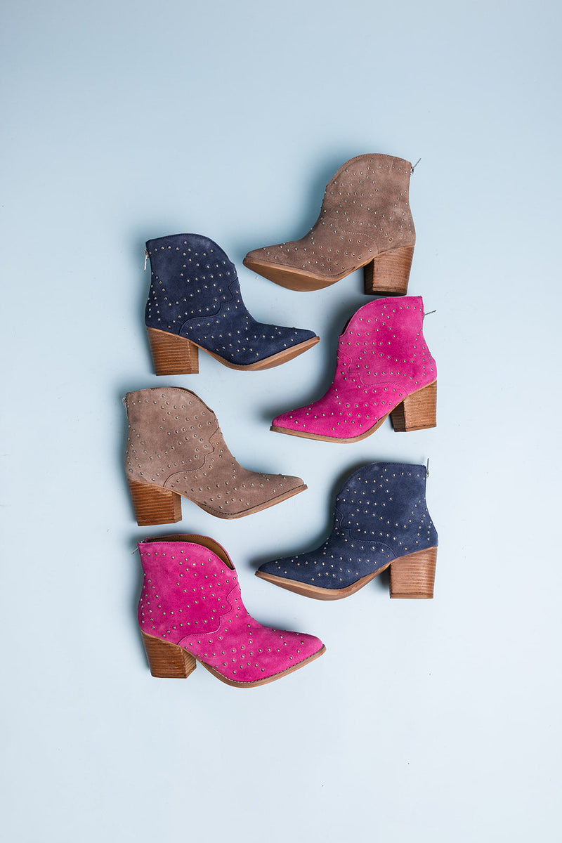 Hazel Blues® |  Twilight Studded Heeled Ankle Boot in Denim