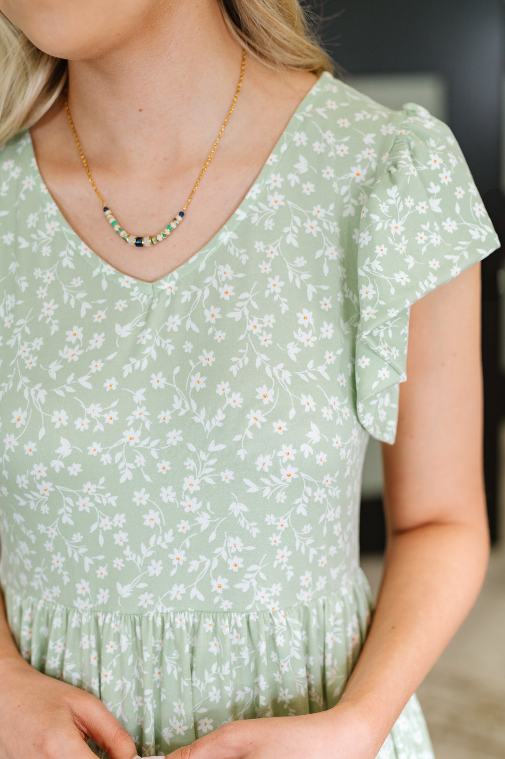 Hazel Blues® |  Twirl Me Softly Flutter Sleeve Dress in Sage