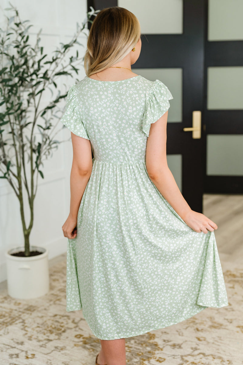 Hazel Blues® |  Twirl Me Softly Flutter Sleeve Dress in Sage