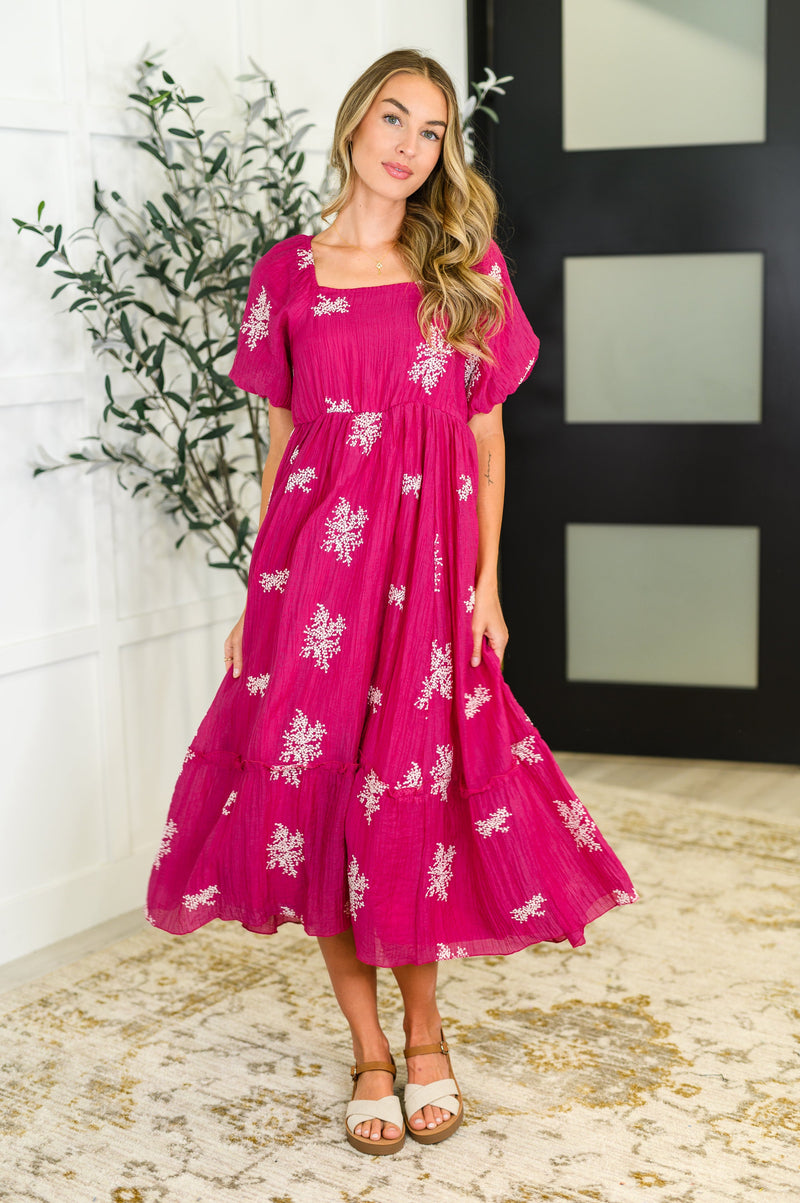 Hazel Blues® |  Twirl in Bloom Square Neck Dress in Hot Pink
