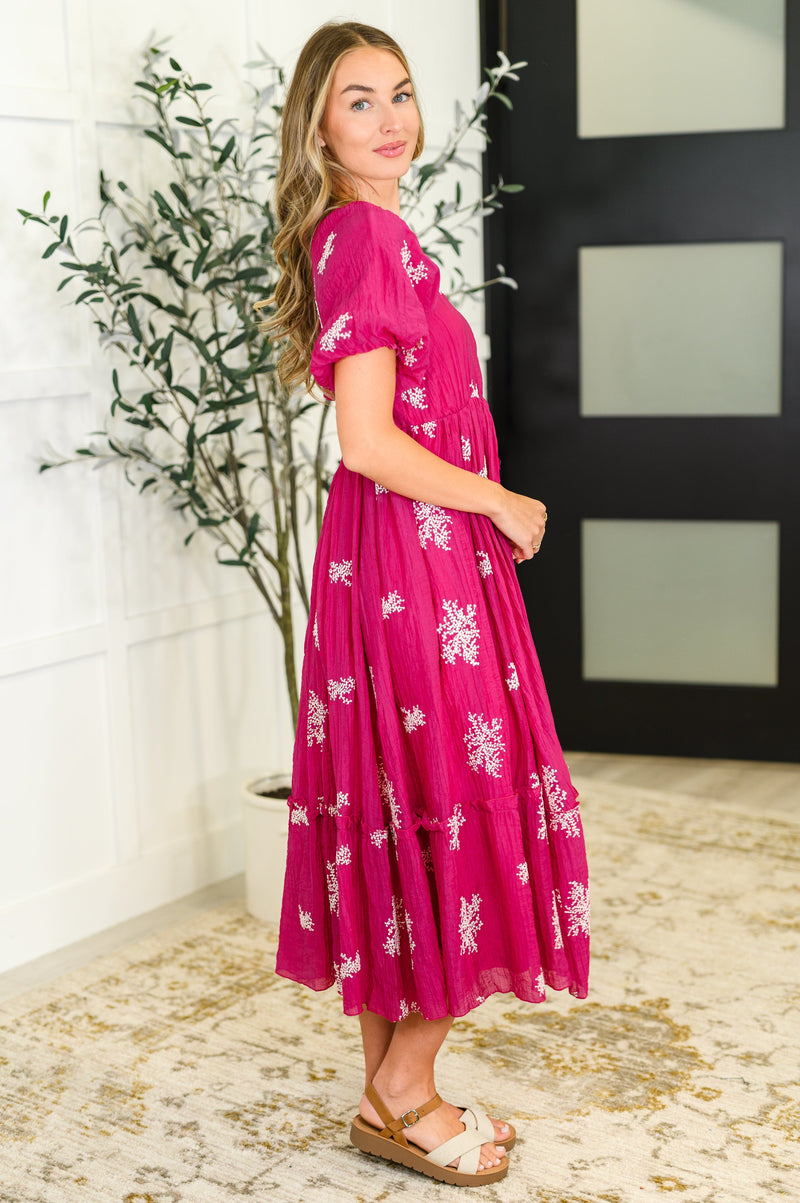 Hazel Blues® |  Twirl in Bloom Square Neck Dress in Hot Pink