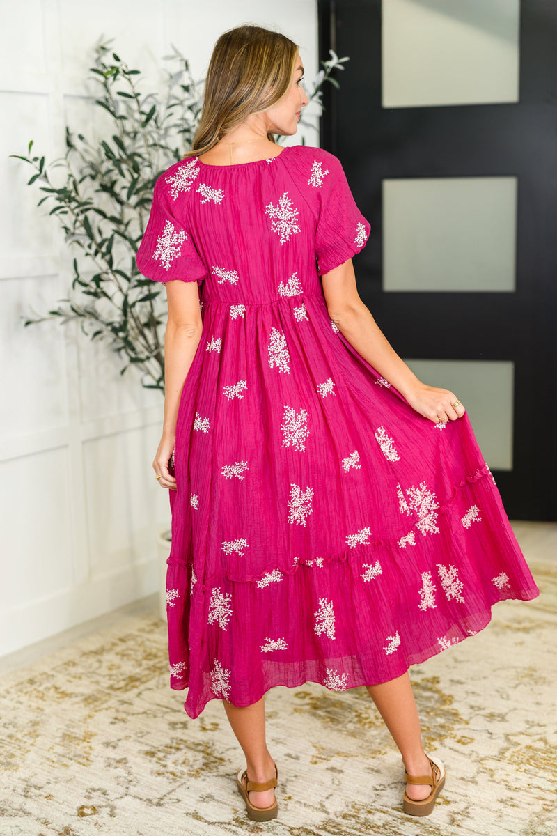 Hazel Blues® |  Twirl in Bloom Square Neck Dress in Hot Pink