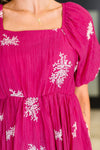 Hazel Blues® |  Twirl in Bloom Square Neck Dress in Hot Pink