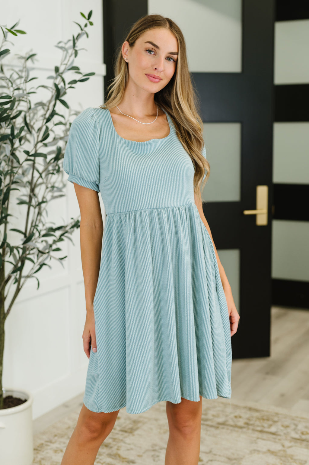 Hazel Blues® |  Twirlin’ Dirty Cable Ribbed Knit Dress in Sage Green