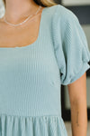 Hazel Blues® |  Twirlin’ Dirty Cable Ribbed Knit Dress in Sage Green