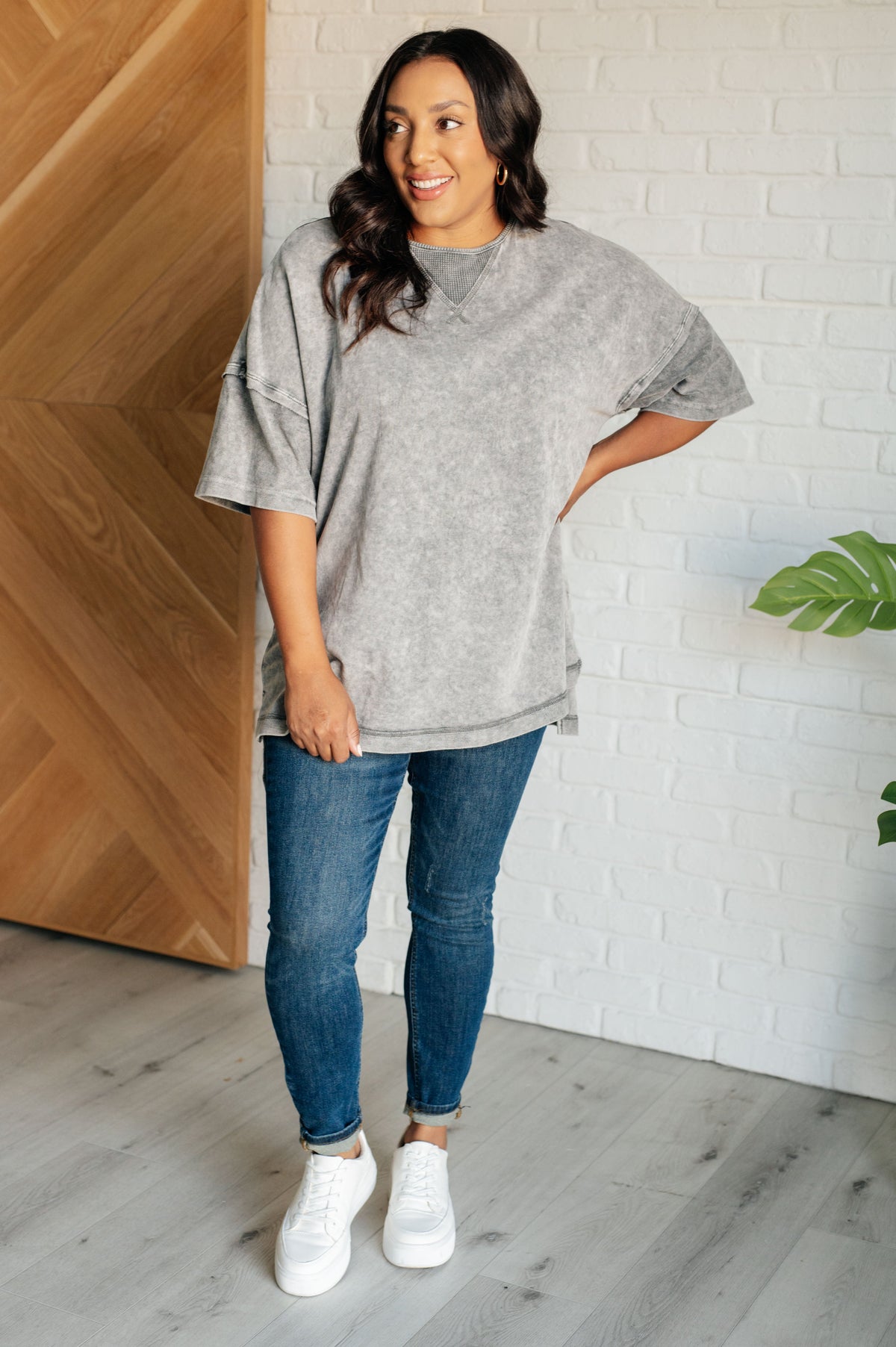 Hazel Blues® |  Unbothered Mineral Wash Top in Grey