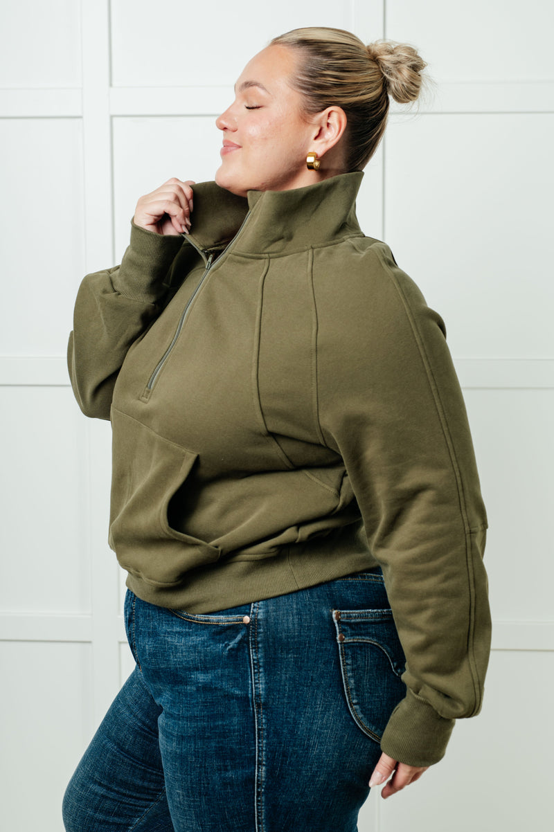 Hazel Blues® |  Under Her Spell Half Zip Pullover in Green