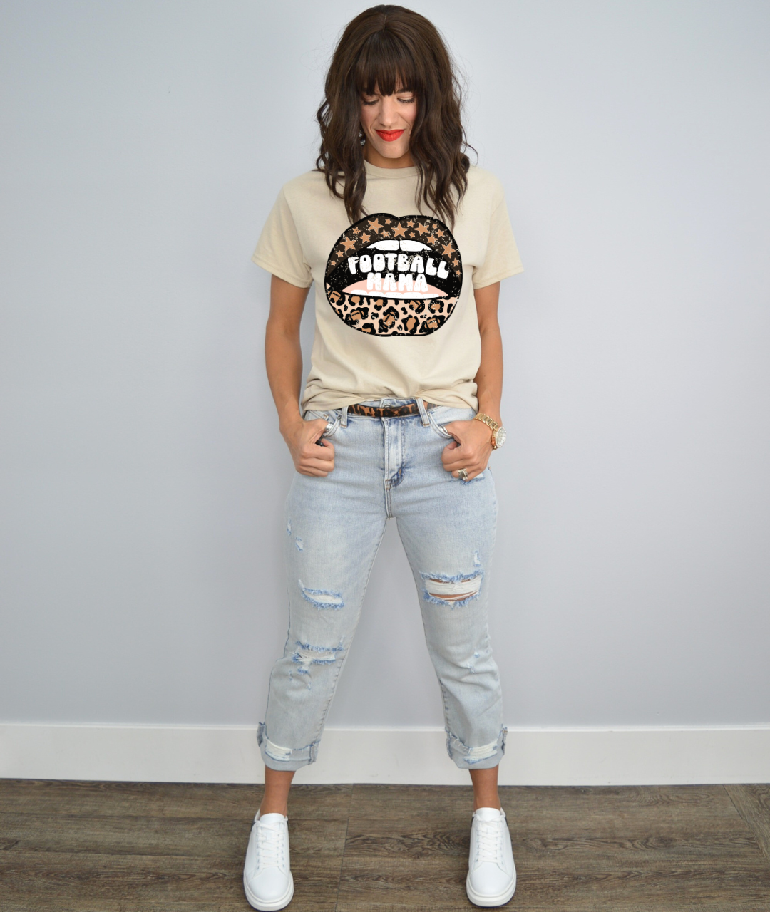 Hazel Blues® |  Football Mama Leopard Lips Tee