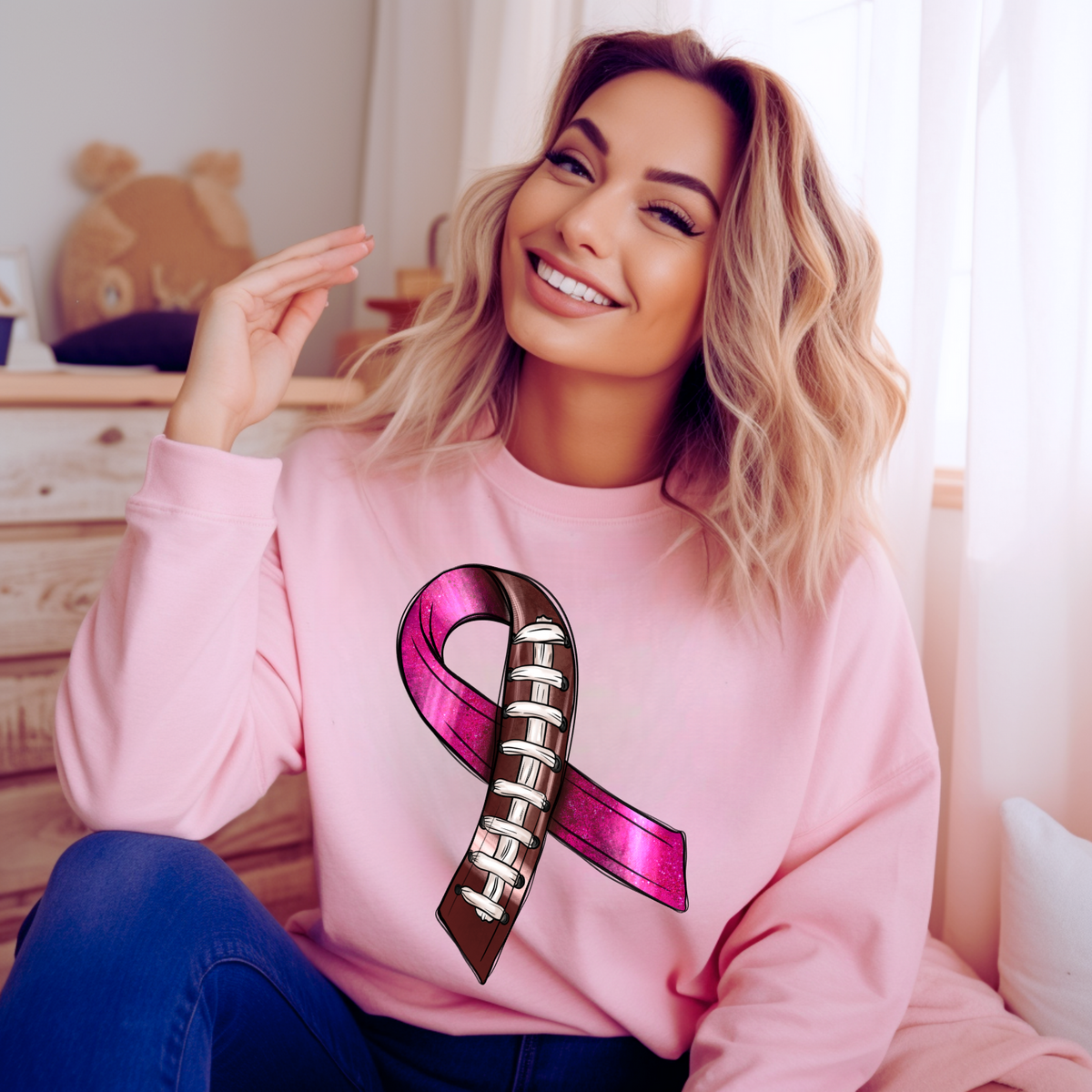 Hazel Blues® |  Breast Cancer Ribbon Graphic Sweatshirt