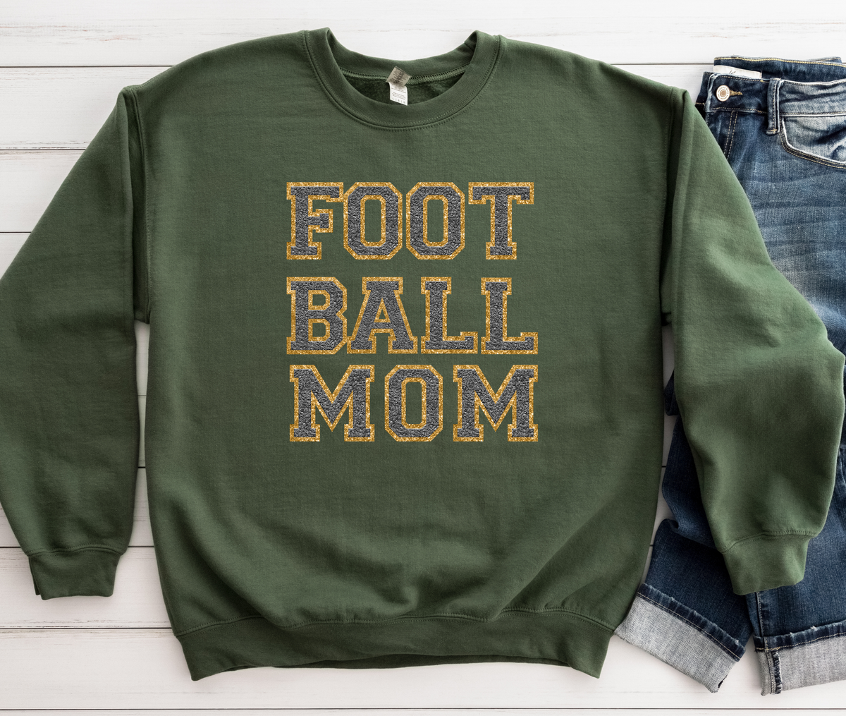 3Blues Designs |   Hazel Blues® |  Football Mom Stacked Chenille Patch Sweatshirt