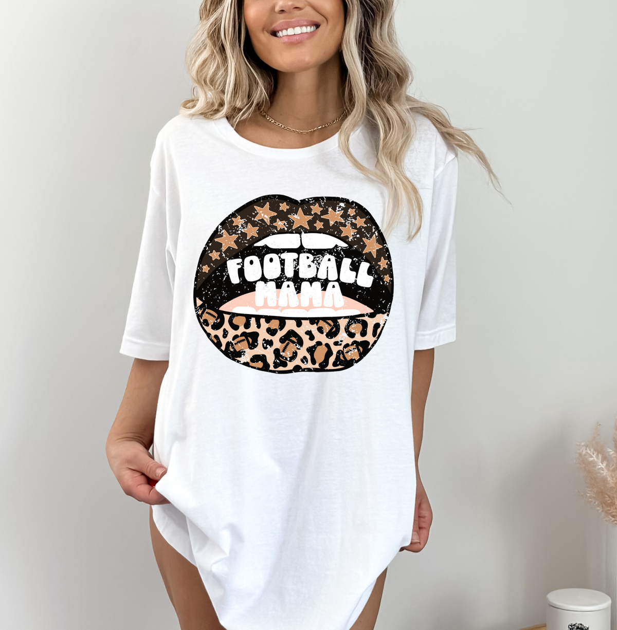 Hazel Blues® |  Football Mama Leopard Lips Tee