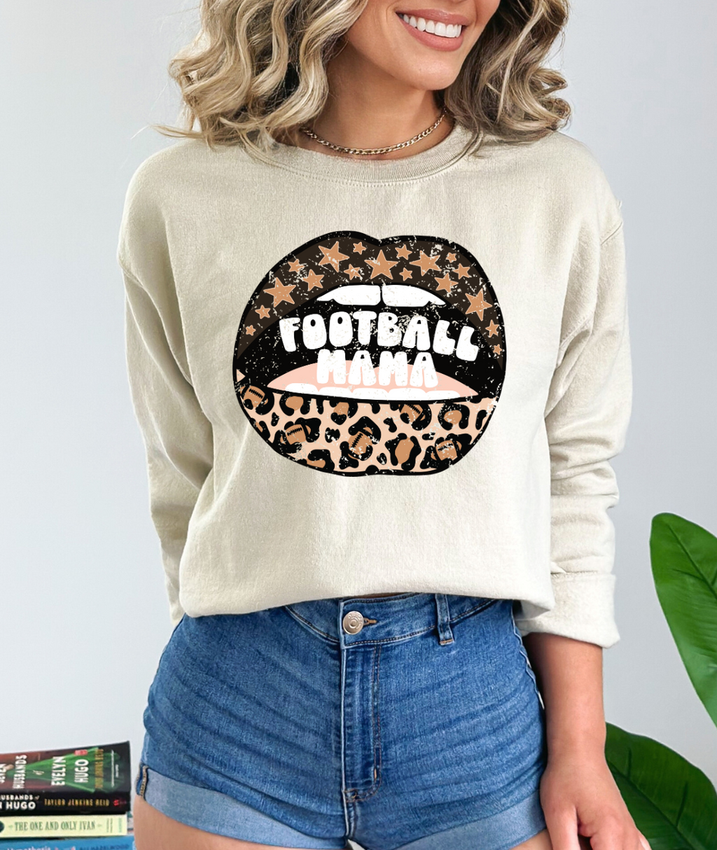 Hazel Blues® |  Football Mama Leopard Lips Sweatshirt