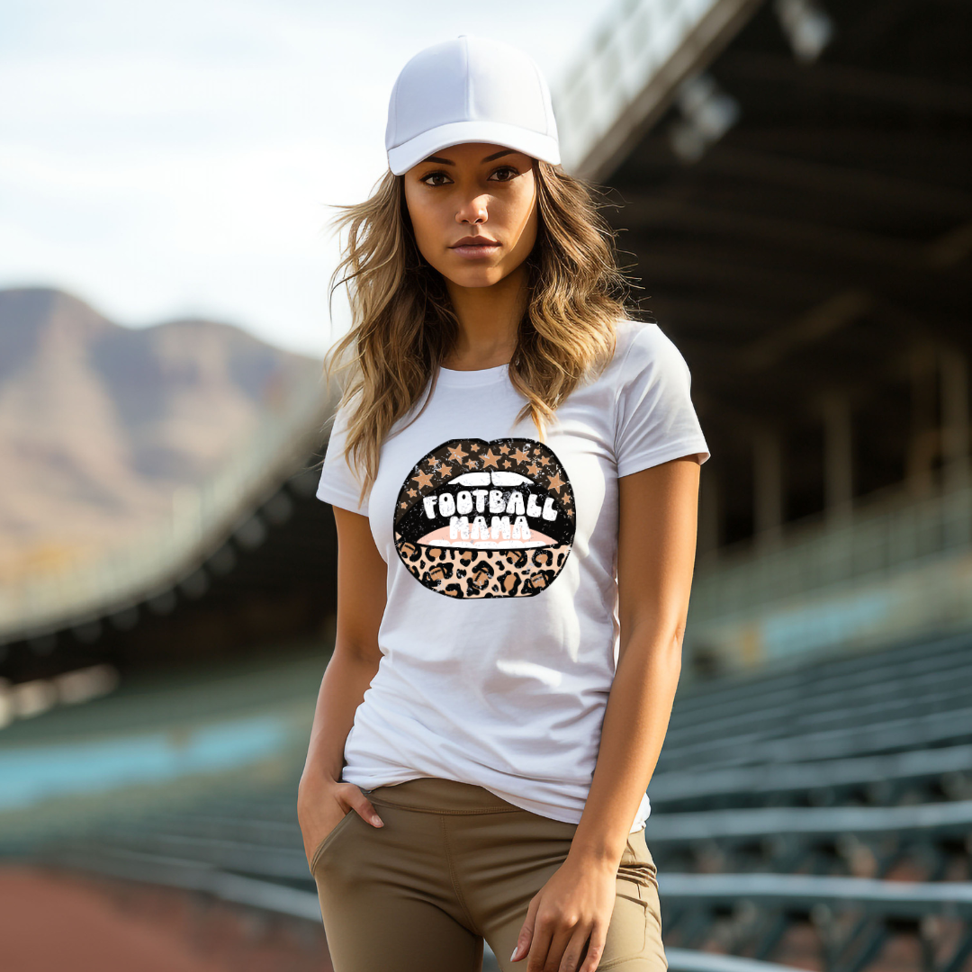 Hazel Blues® |  Football Mama Leopard Lips Tee