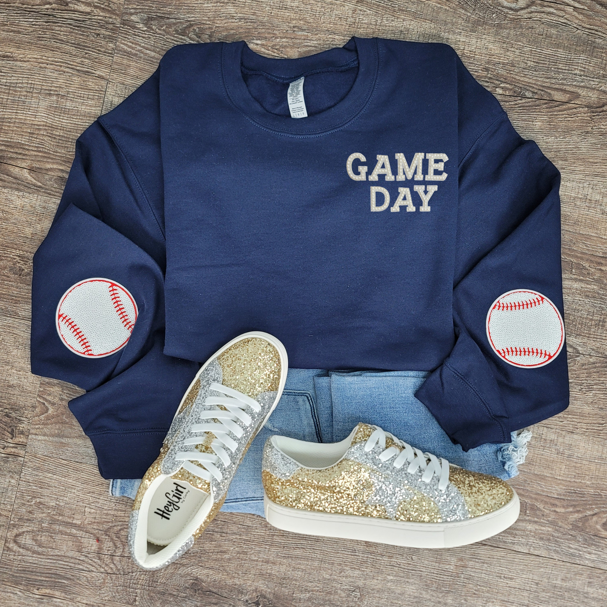 Hazel Blues® |  Game Day Pearl w/Baseball Patch Sweatshirt