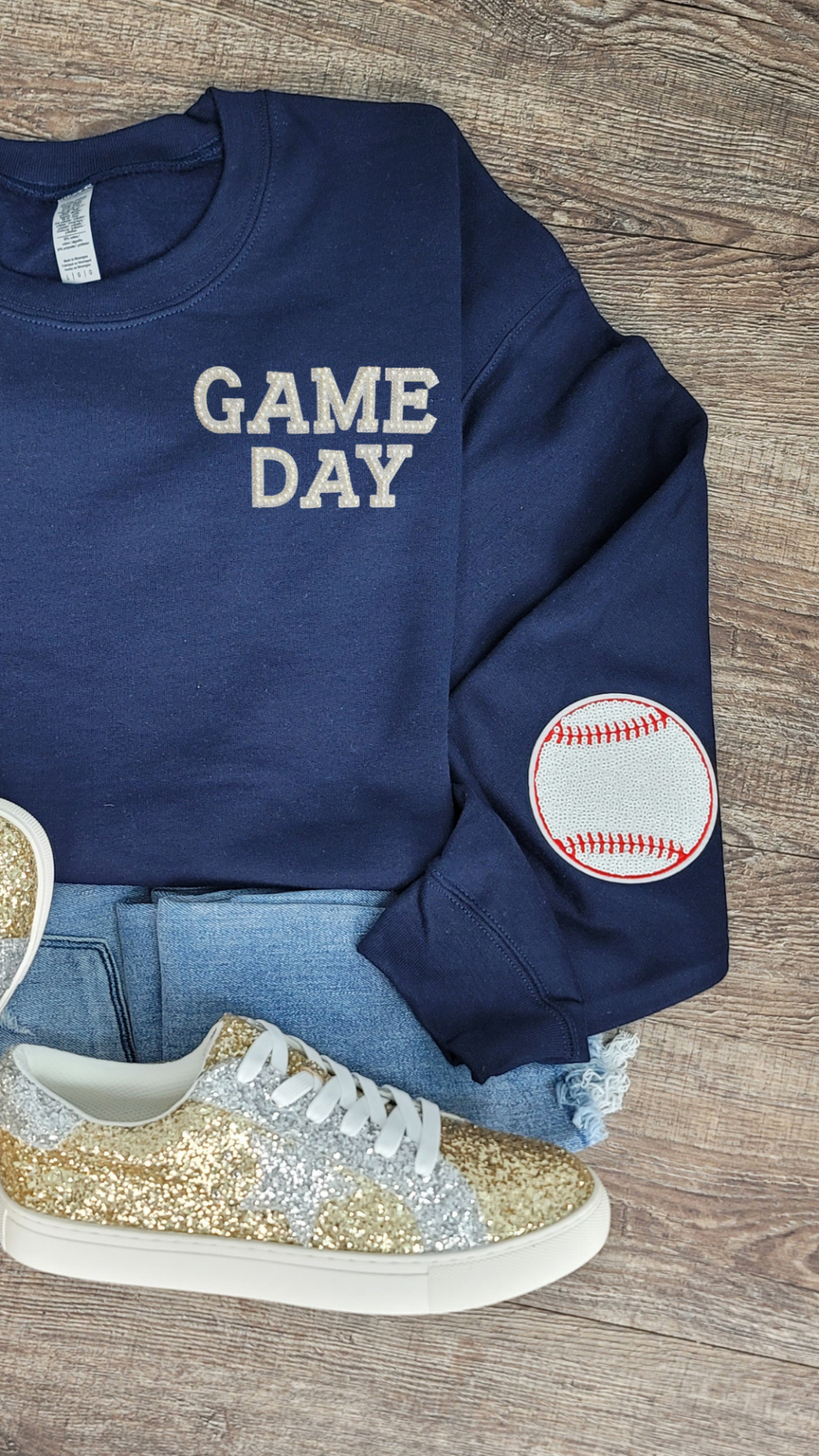 Hazel Blues® |  Game Day Pearl w/Baseball Patch Sweatshirt