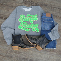 3Blues Designs |   Hazel Blues® |  Santa Baby Chenille Patch Sweatshirt: LIME GREEN